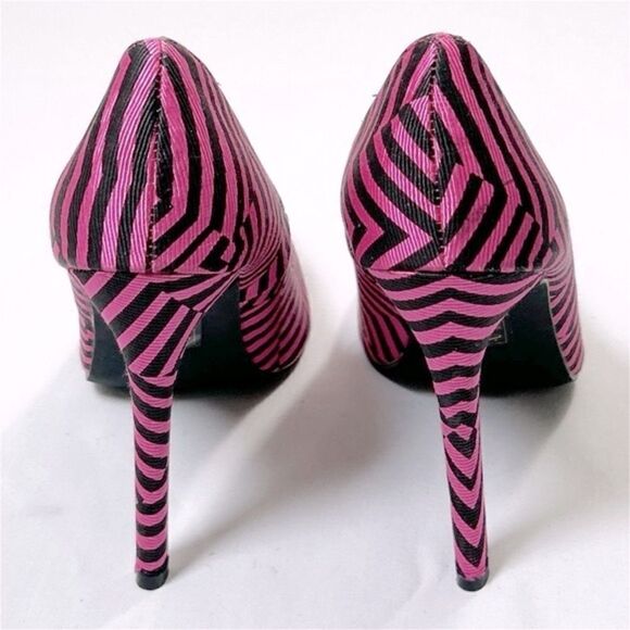 NWOT Paper Fox Womens Heel Pumps Pointed-Toe Stiletto Hot Pink Brown Stripes - Picture 5 of 6